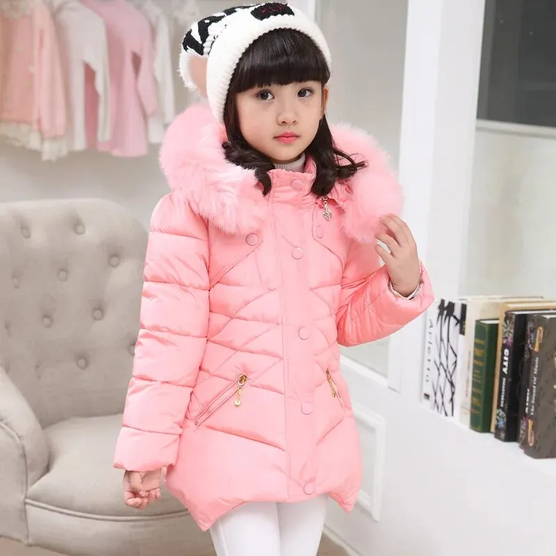 Kids Girls Mid-Length Hooded Windbreaker Coats