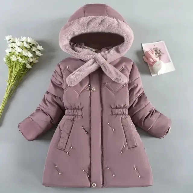 Kids Girls Mid-Length Hooded Windbreaker Coats