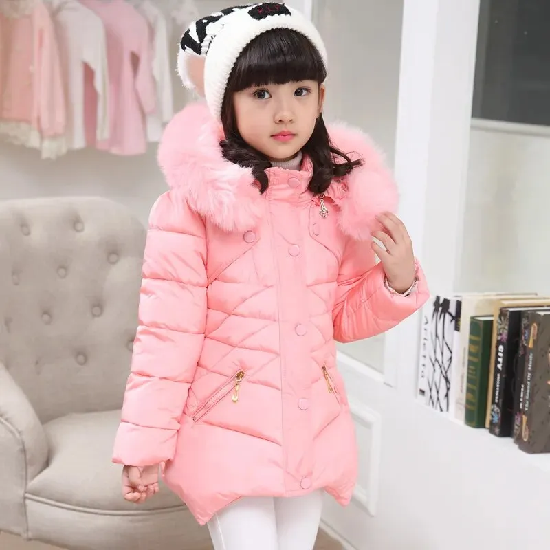 Kids Girls Mid-Length Hooded Windbreaker Coats