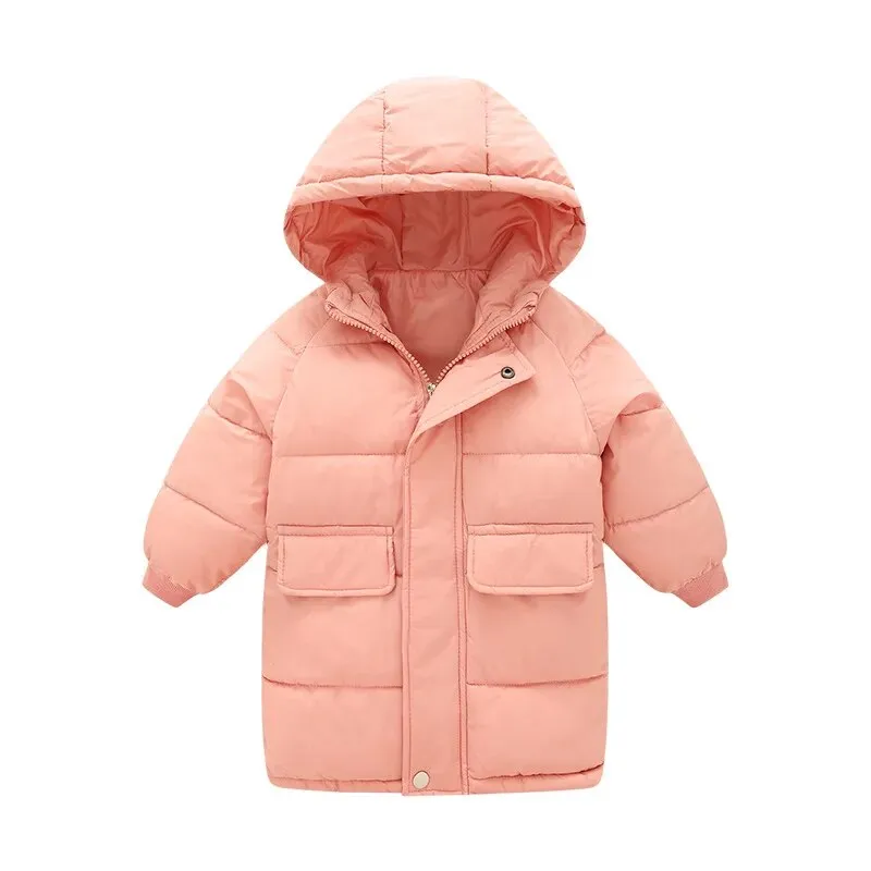 Kids Girls Mid-Length Hooded Windbreaker Coats
