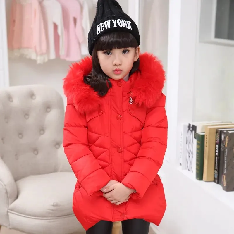 Kids Girls Mid-Length Hooded Windbreaker Coats
