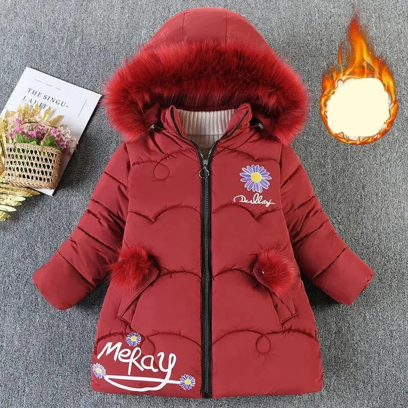 Kids Girls Mid-Length Hooded Windbreaker Coats