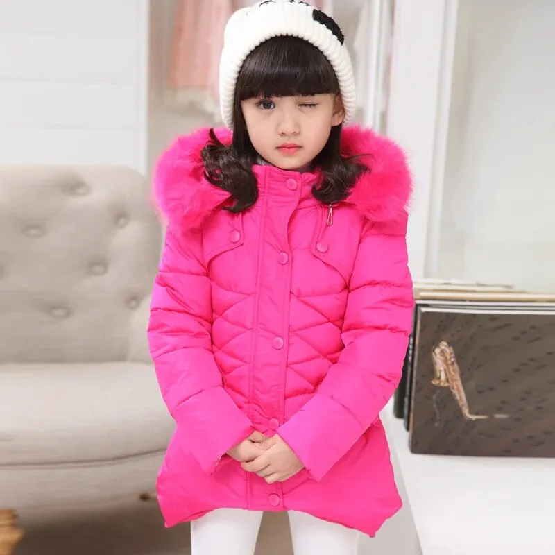 Kids Girls Mid-Length Hooded Windbreaker Coats