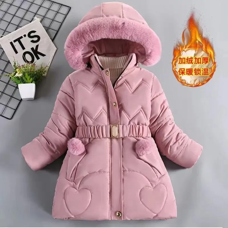 Kids Girls Mid-Length Hooded Windbreaker Coats