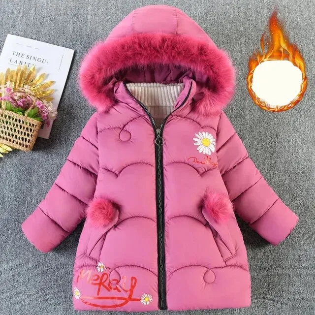 Kids Girls Mid-Length Hooded Windbreaker Coats