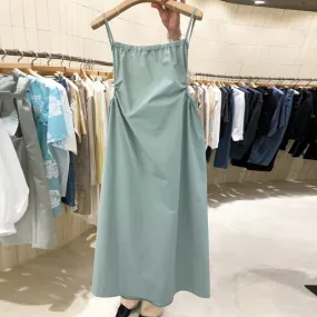 Korea Dongdaemun Women Solid Colored Casual Elastic Lace Slim Look Cami Dress