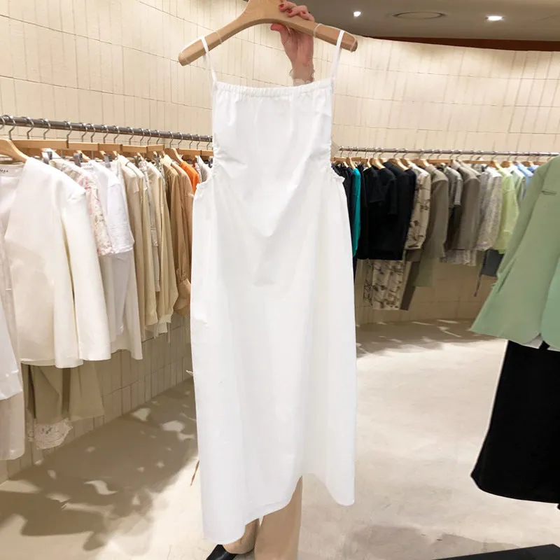 Korea Dongdaemun Women Solid Colored Casual Elastic Lace Slim Look Cami Dress