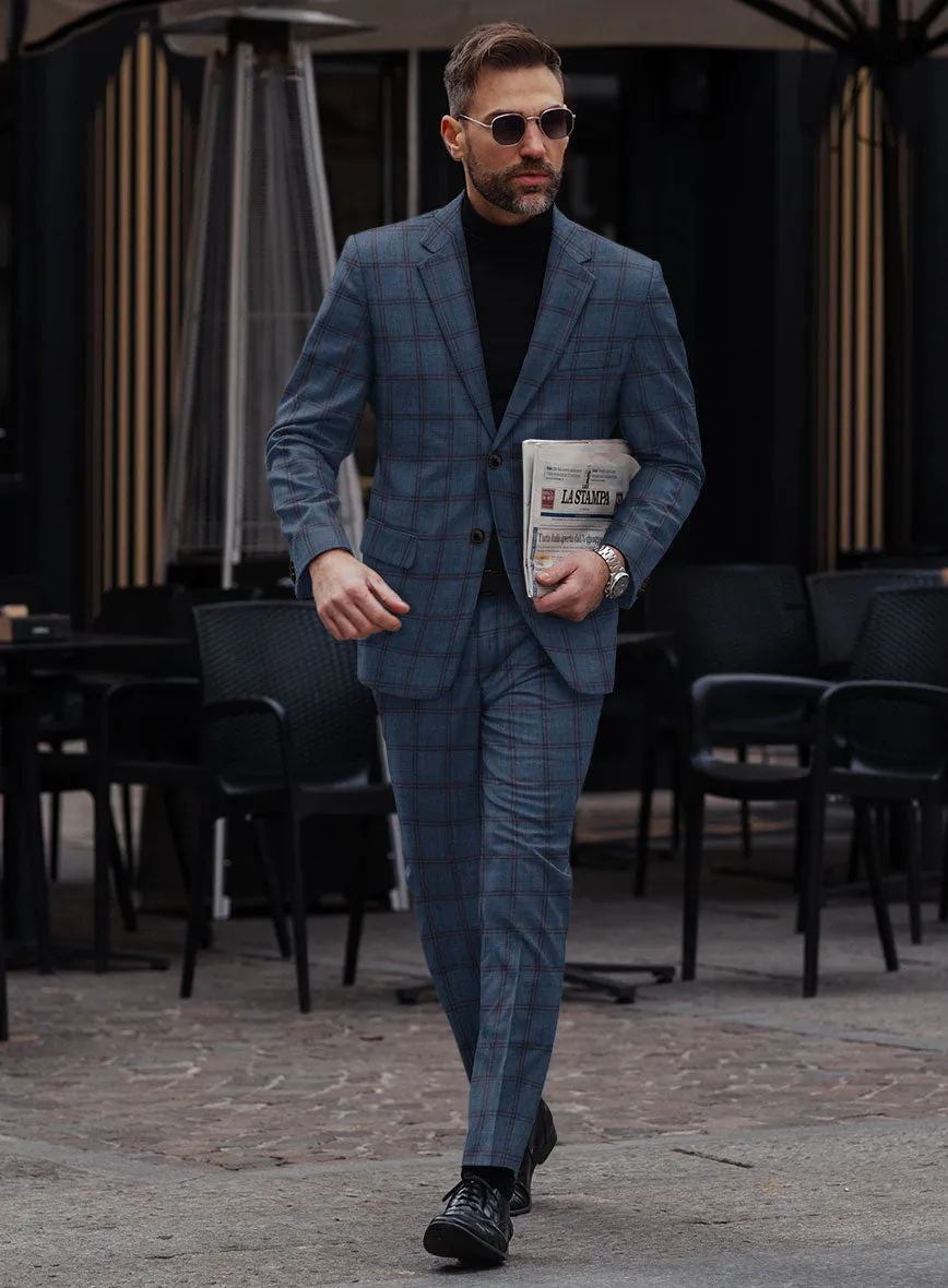 London Loom Blue Check Wool Silk Linen Suit