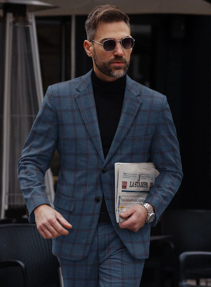 London Loom Blue Check Wool Silk Linen Suit