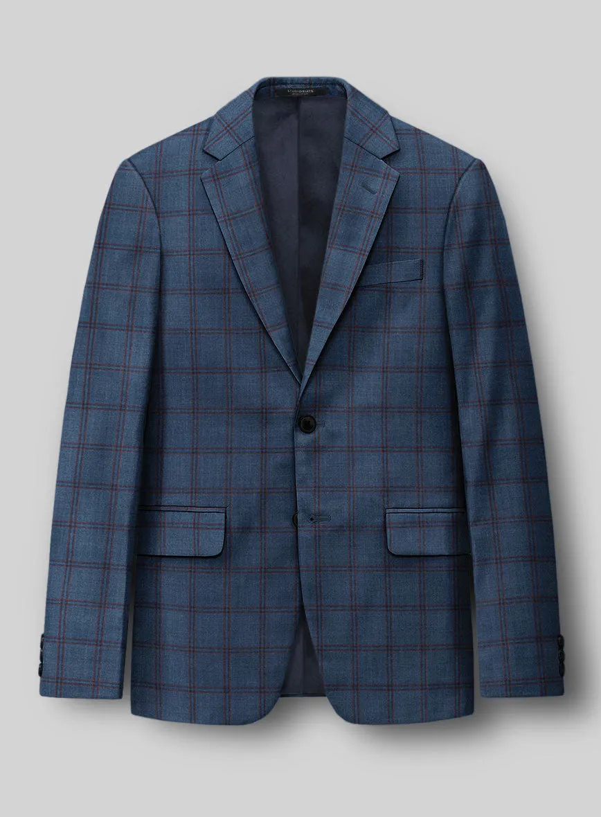 London Loom Blue Check Wool Silk Linen Suit