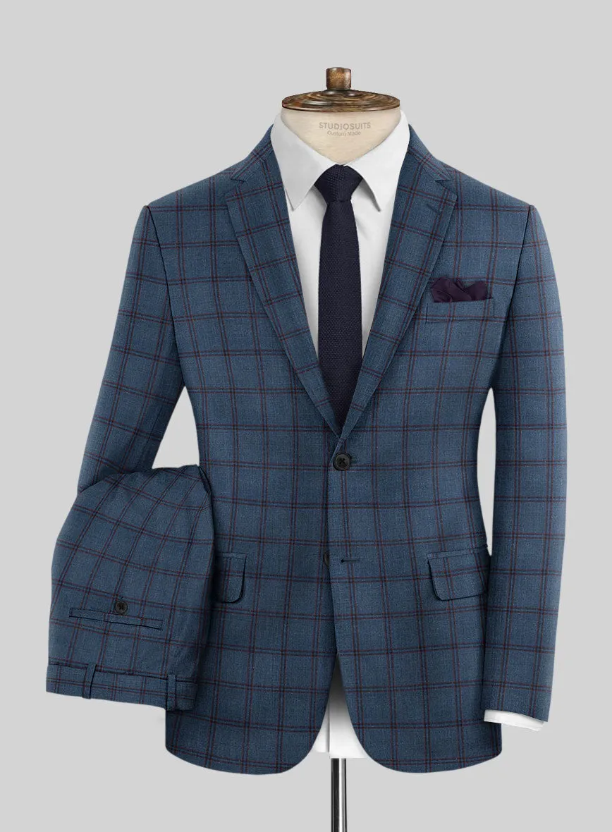 London Loom Blue Check Wool Silk Linen Suit