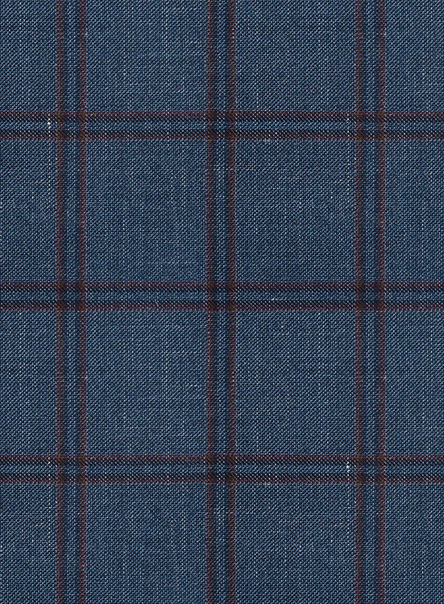 London Loom Blue Check Wool Silk Linen Suit