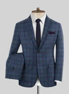 London Loom Blue Check Wool Silk Linen Suit