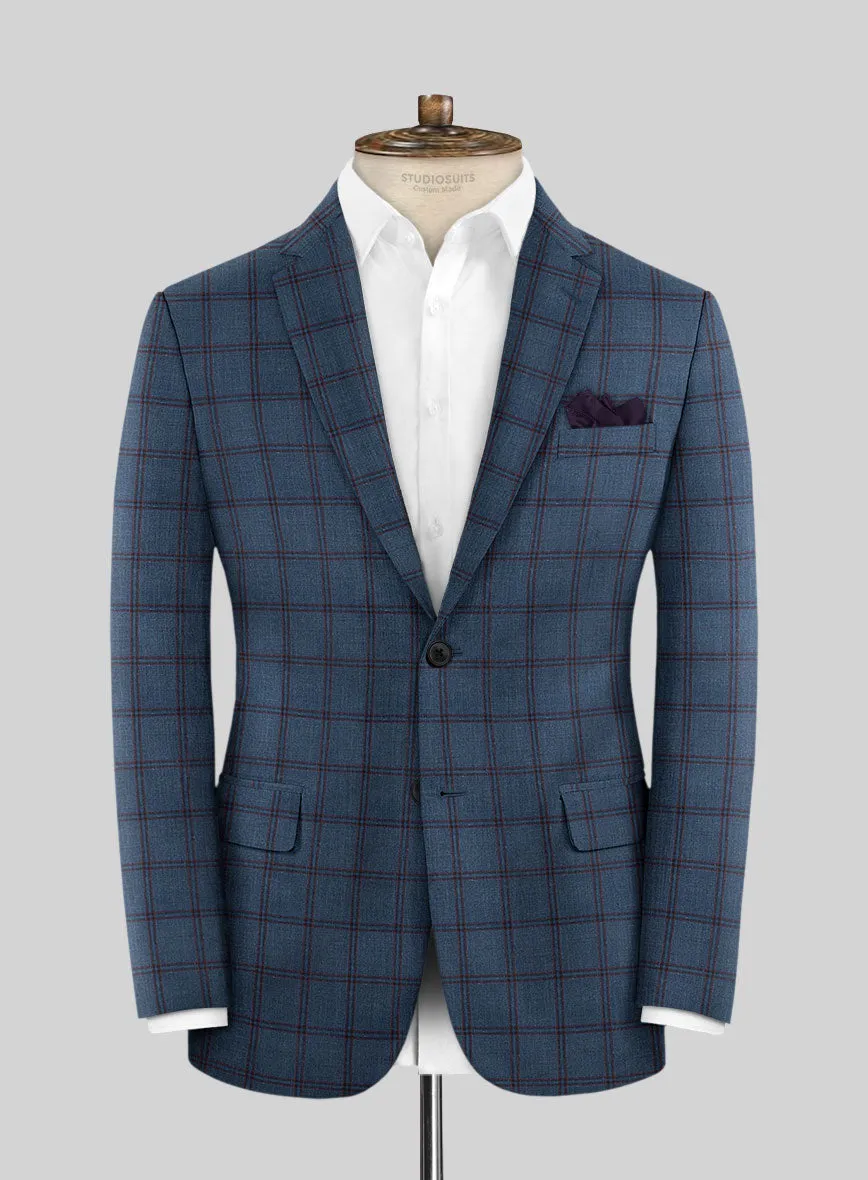 London Loom Blue Check Wool Silk Linen Suit