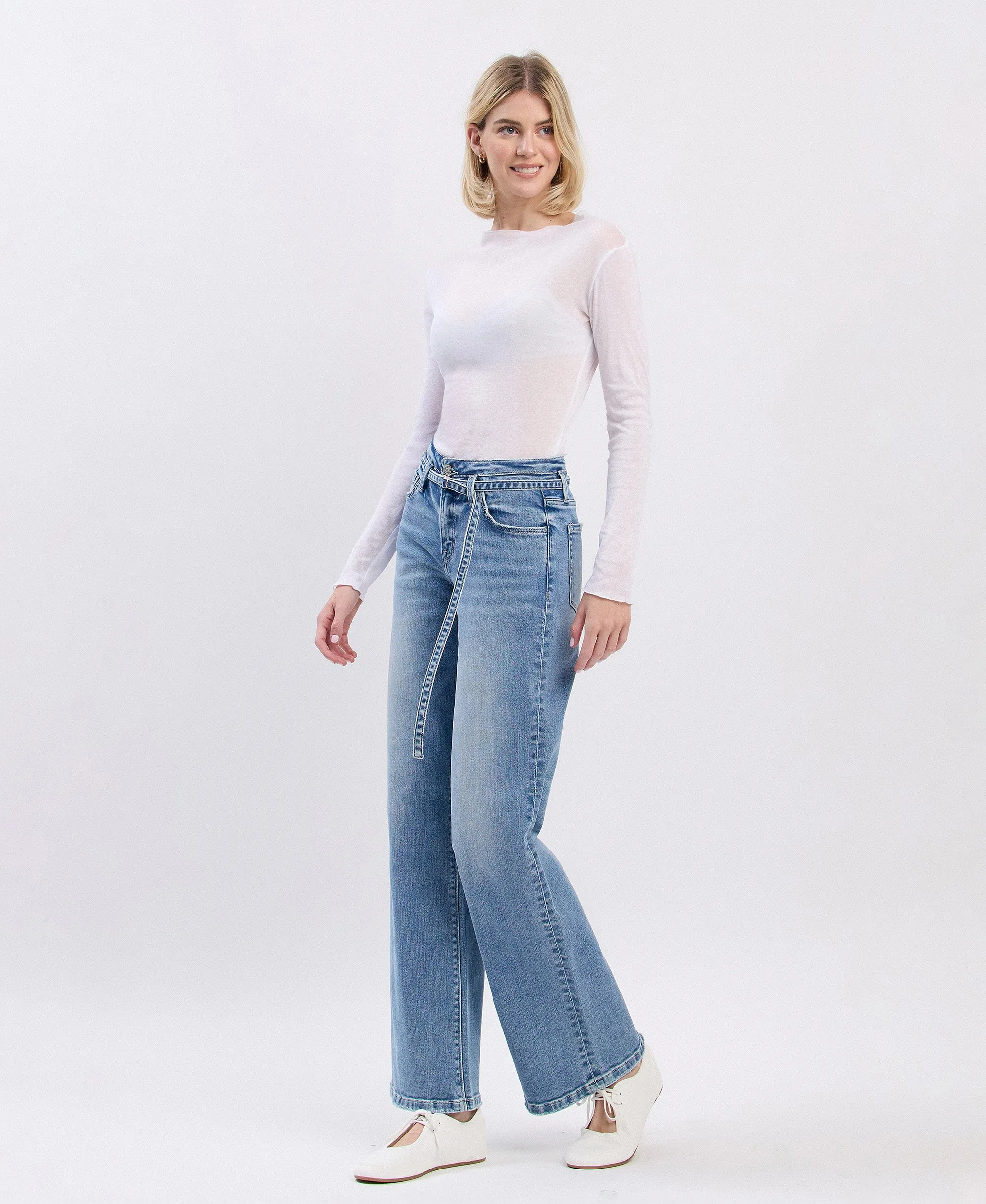 Lucid - High Rise Self Belt Wide Leg Jeans