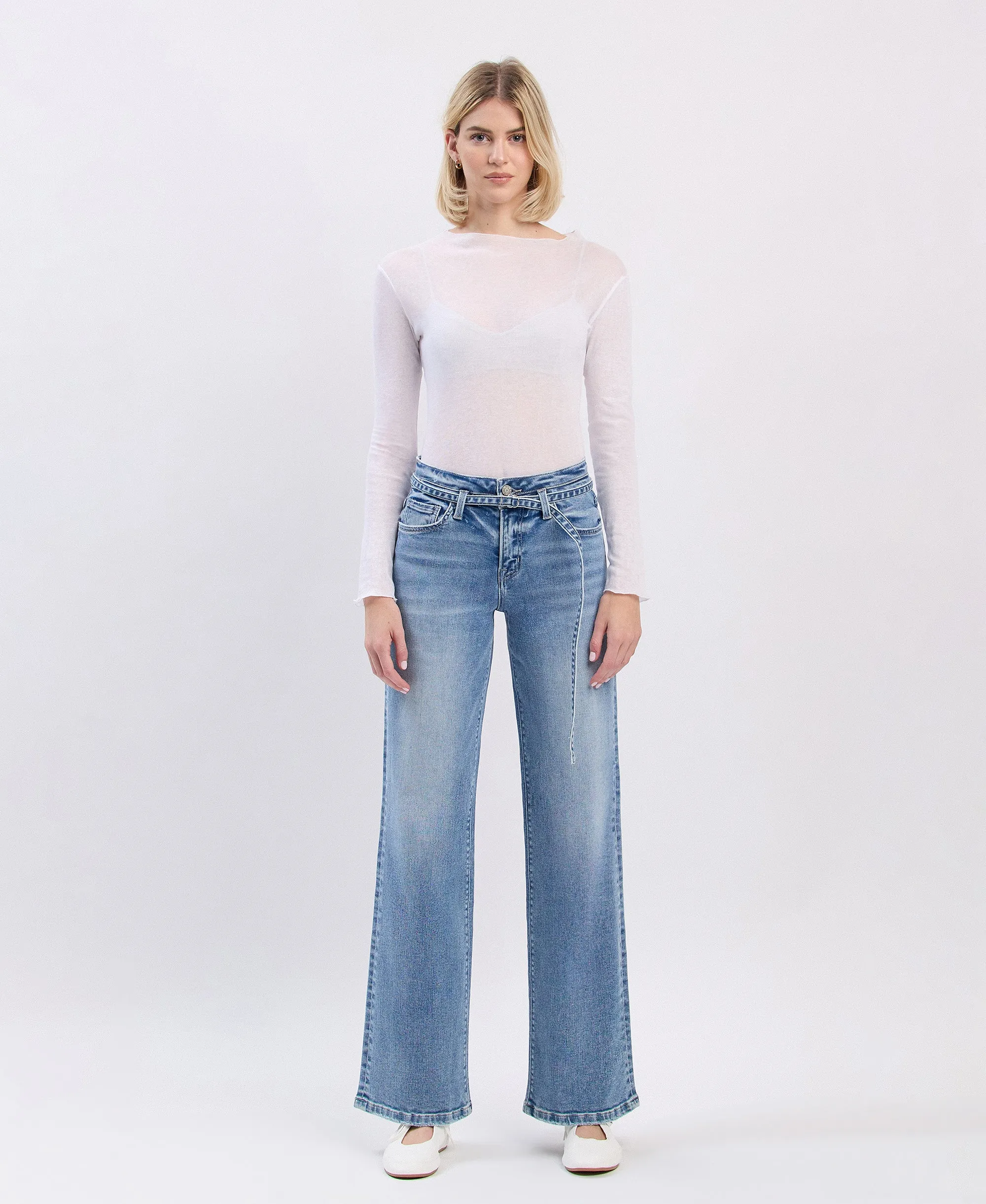 Lucid - High Rise Self Belt Wide Leg Jeans