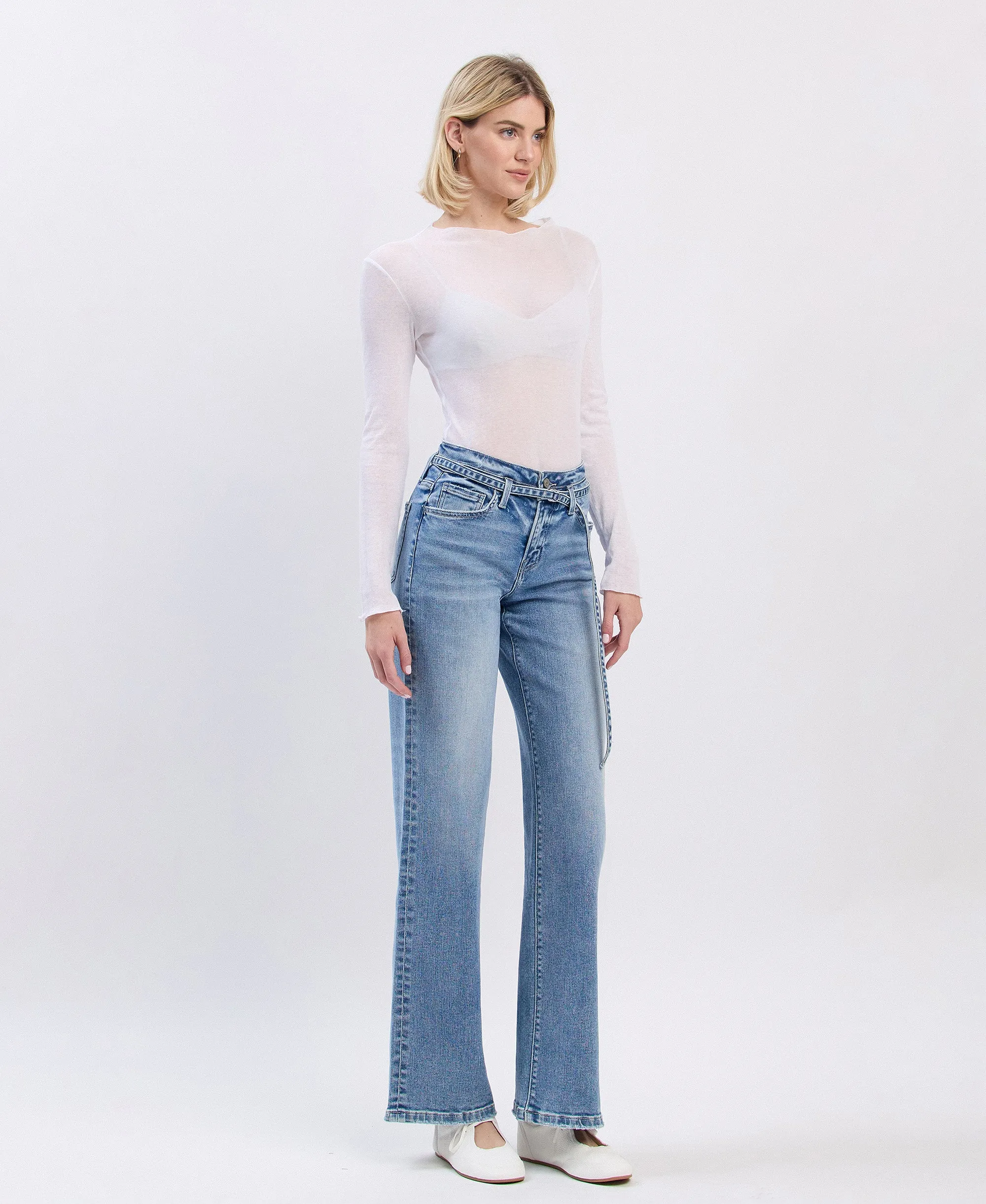 Lucid - High Rise Self Belt Wide Leg Jeans