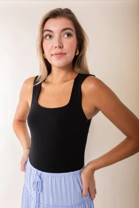 Luna Square Neck Bodysuit in Black