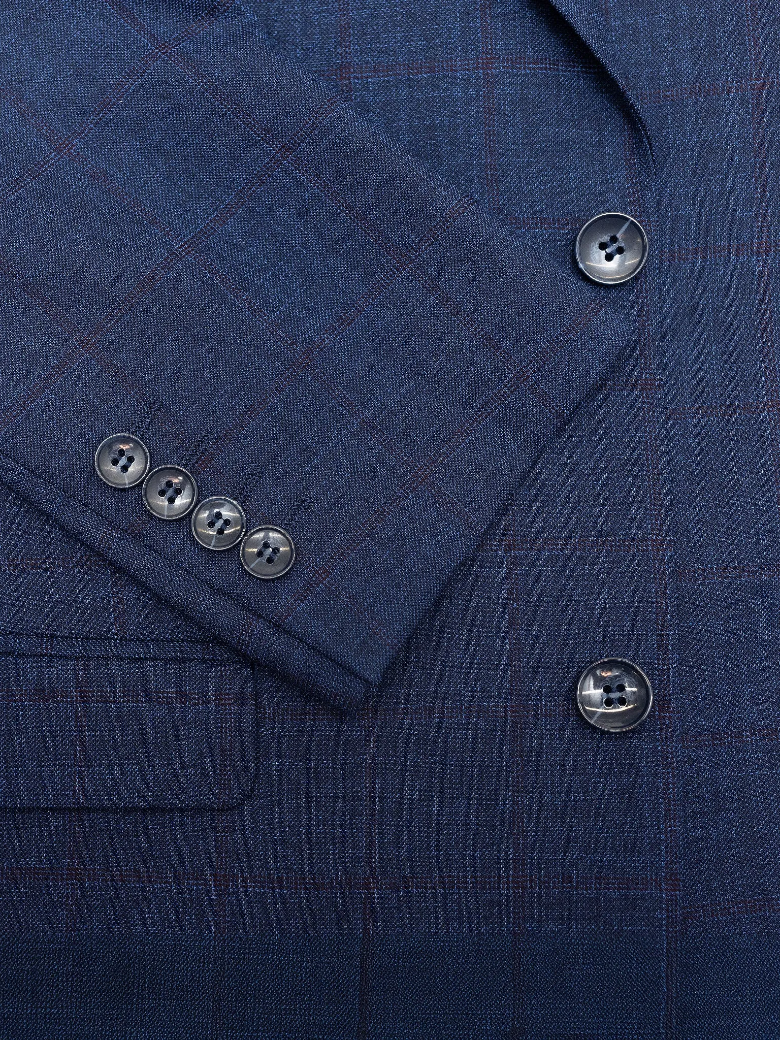 Men's Dark Blue With Red Windowpane Slim Fit Suit