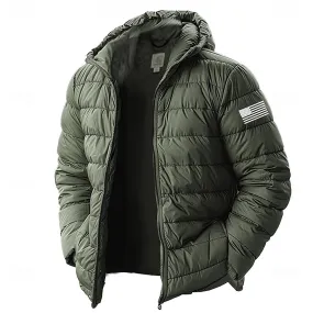 Men's Lightweight Puffer Jacket with Hood Water-Resistant Down Jacket Insulated Puffy Coat Graphic American US Flag Winter Jacket for Snow Ski Hiking Travel