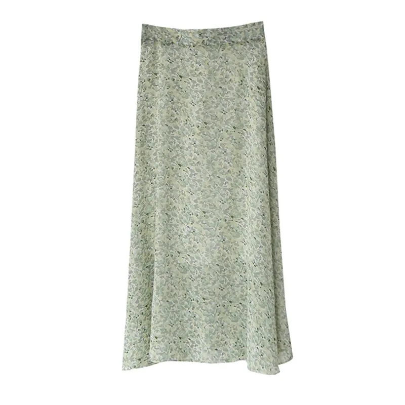 Mori Fresh Looking Elastic High Waist Floral Mid-Length Chiffon Skirt