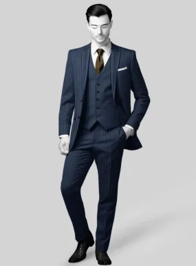 Napolean Genova Stripe Blue Wool Suit