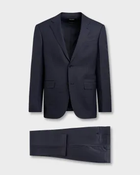 Navy Blue Small Check High Performance Wool Silk Elastane Suit