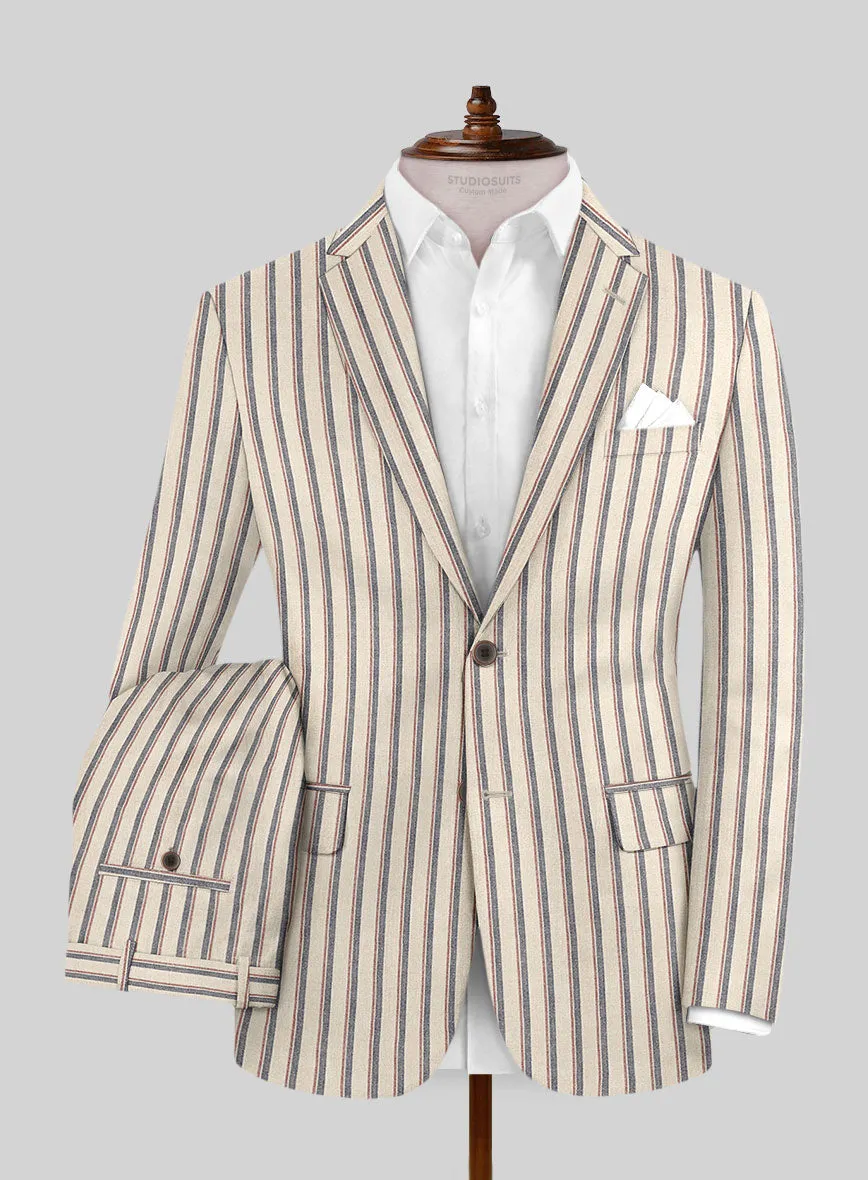 Noble Elena Cream Stripe Wool Silk Linen Suit