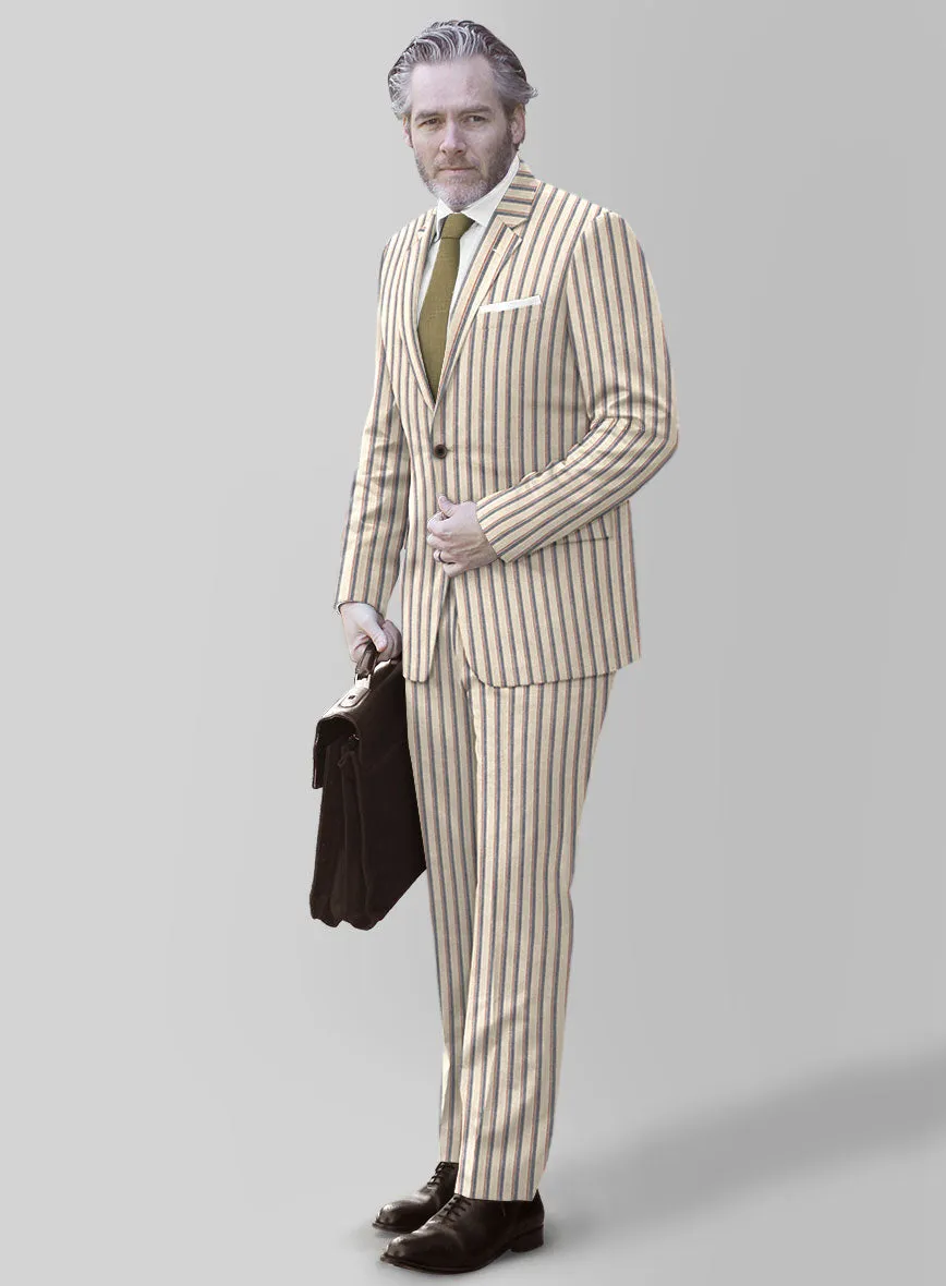Noble Elena Cream Stripe Wool Silk Linen Suit