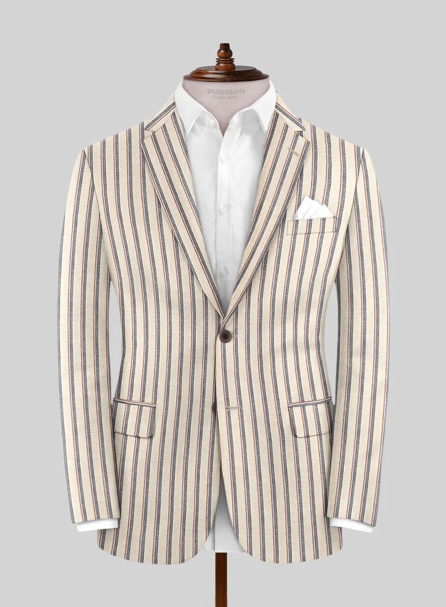 Noble Elena Cream Stripe Wool Silk Linen Suit