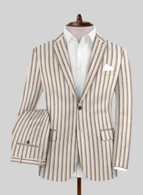 Noble Elena Cream Stripe Wool Silk Linen Suit