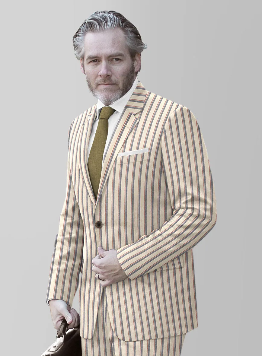 Noble Elena Cream Stripe Wool Silk Linen Suit