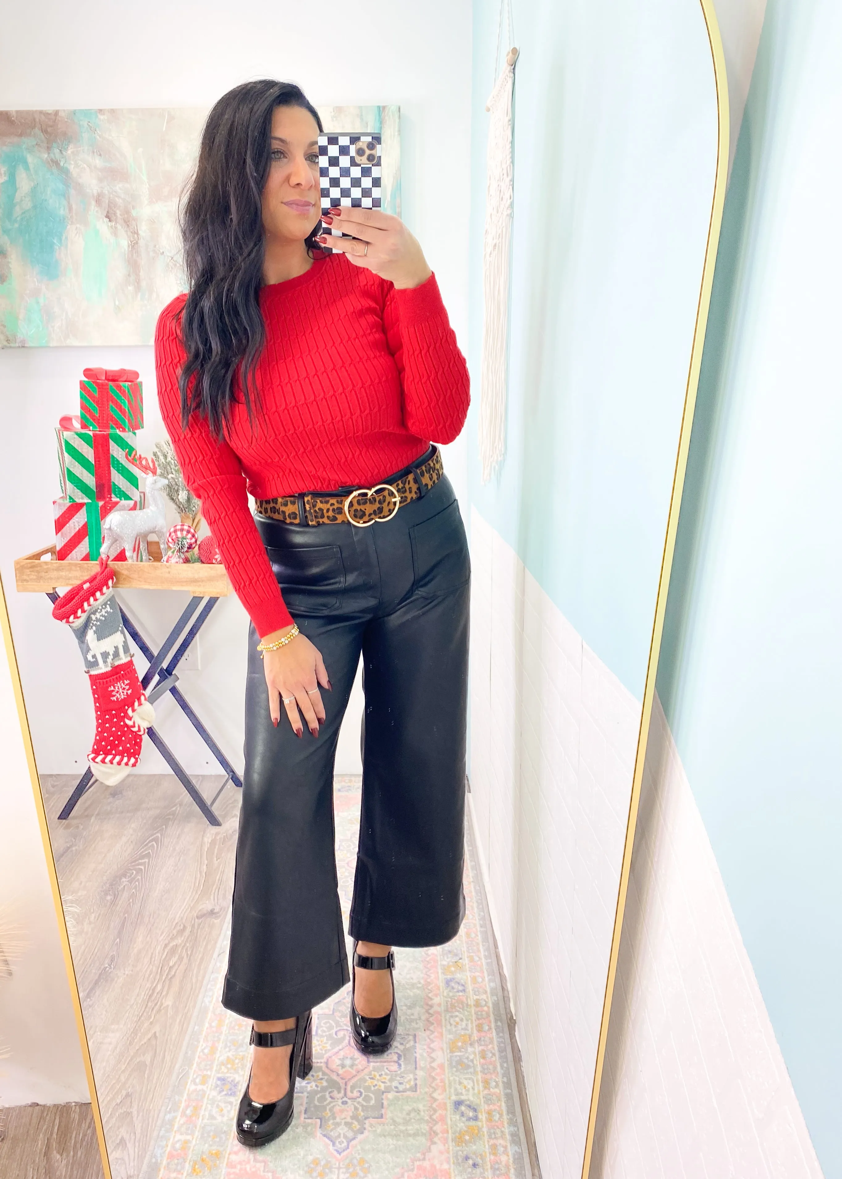 'Prime Time' Red Cable Knit Fitted Sweater