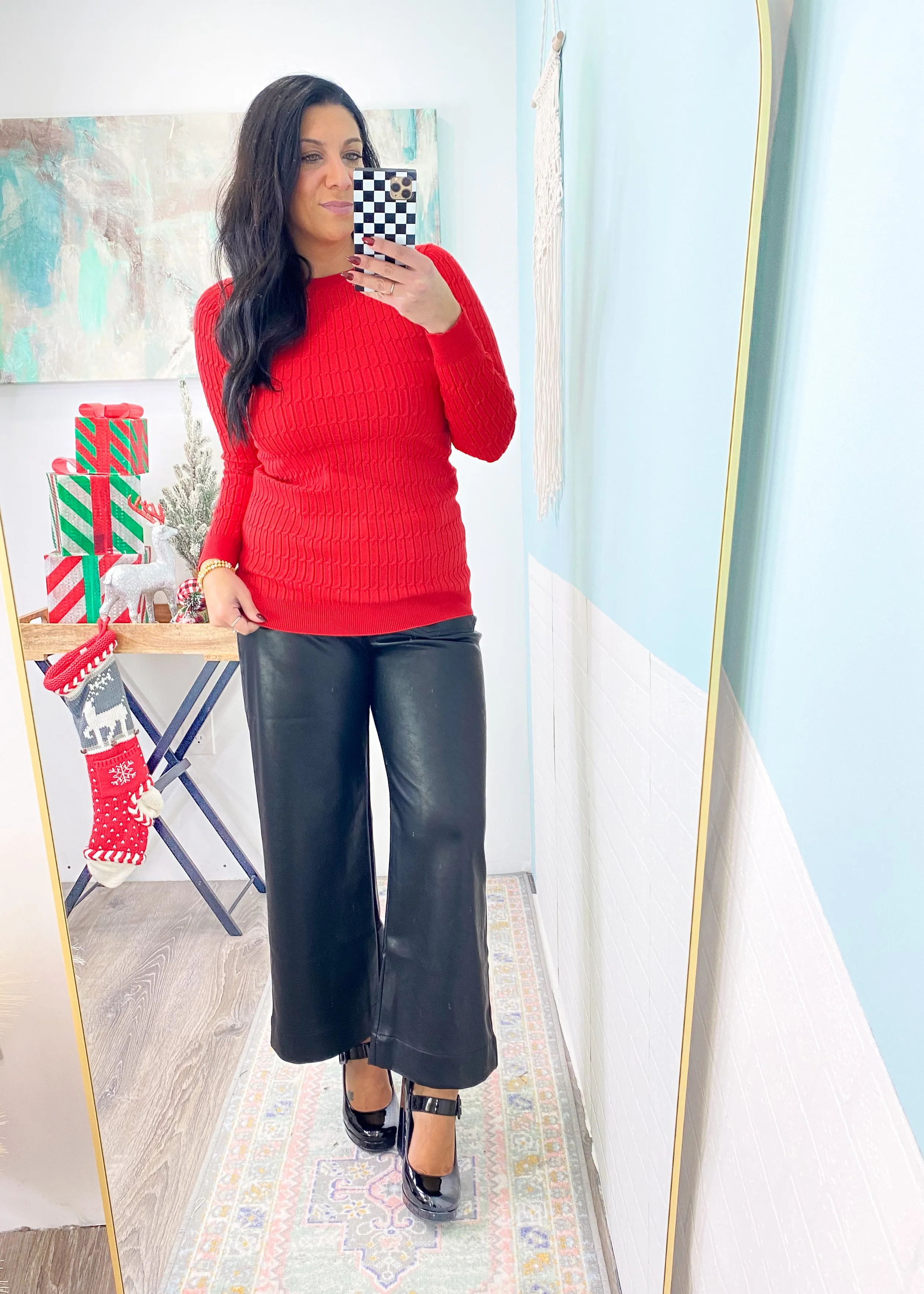 'Prime Time' Red Cable Knit Fitted Sweater
