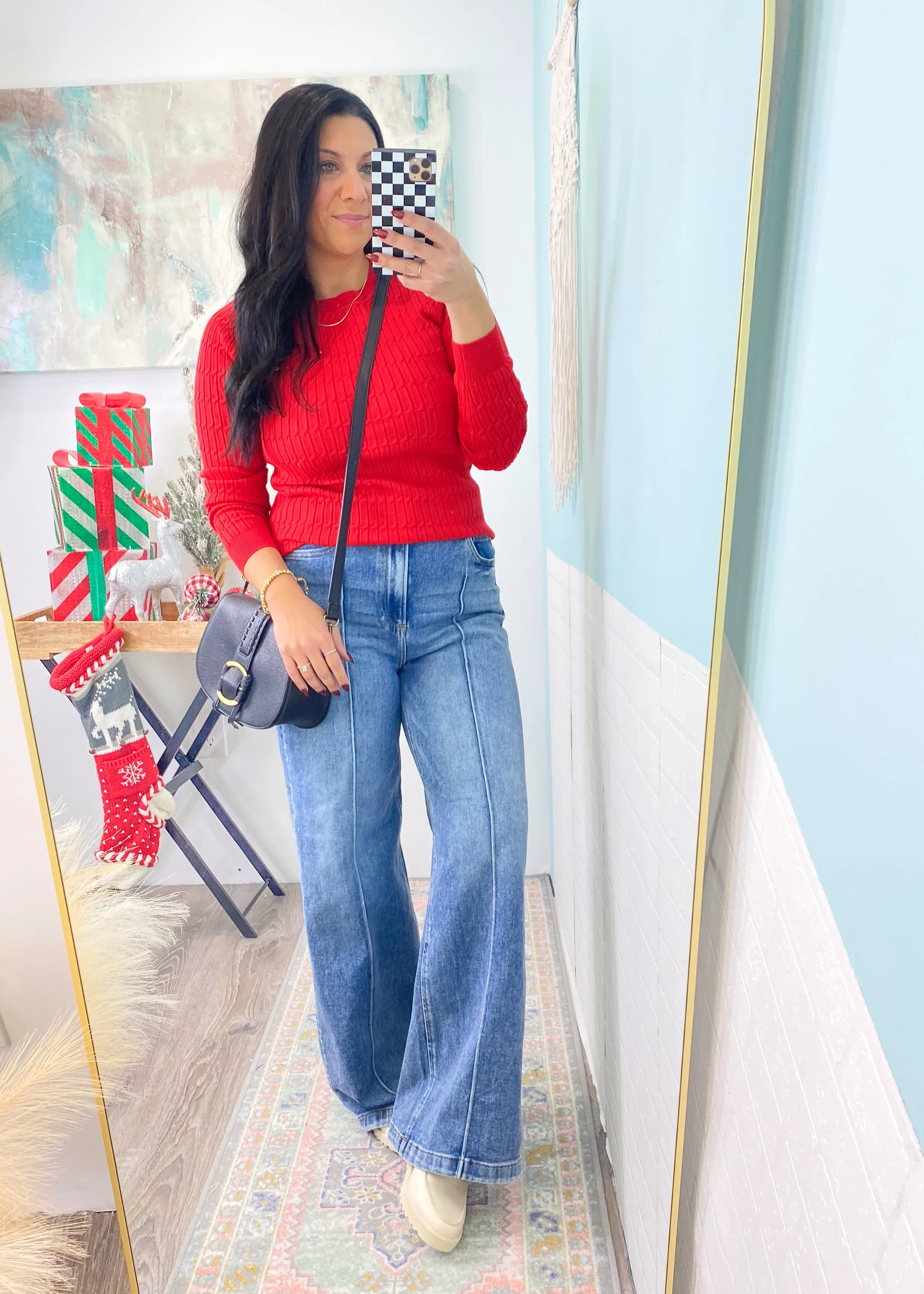 'Prime Time' Red Cable Knit Fitted Sweater