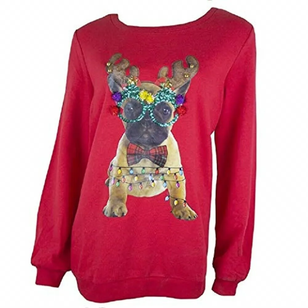 Red Christmas Sequined Glasses & Bells Sweatshirt