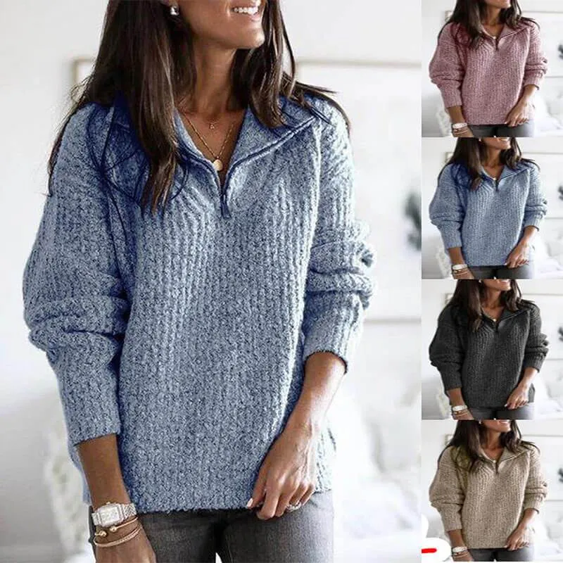 Ribbed Knit Zip Up Sweater