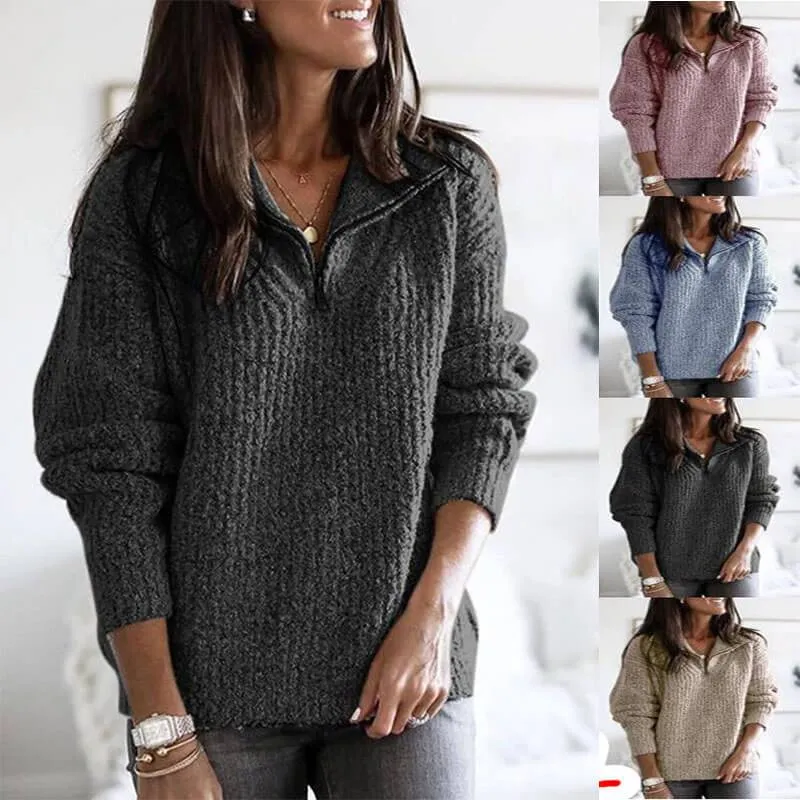 Ribbed Knit Zip Up Sweater
