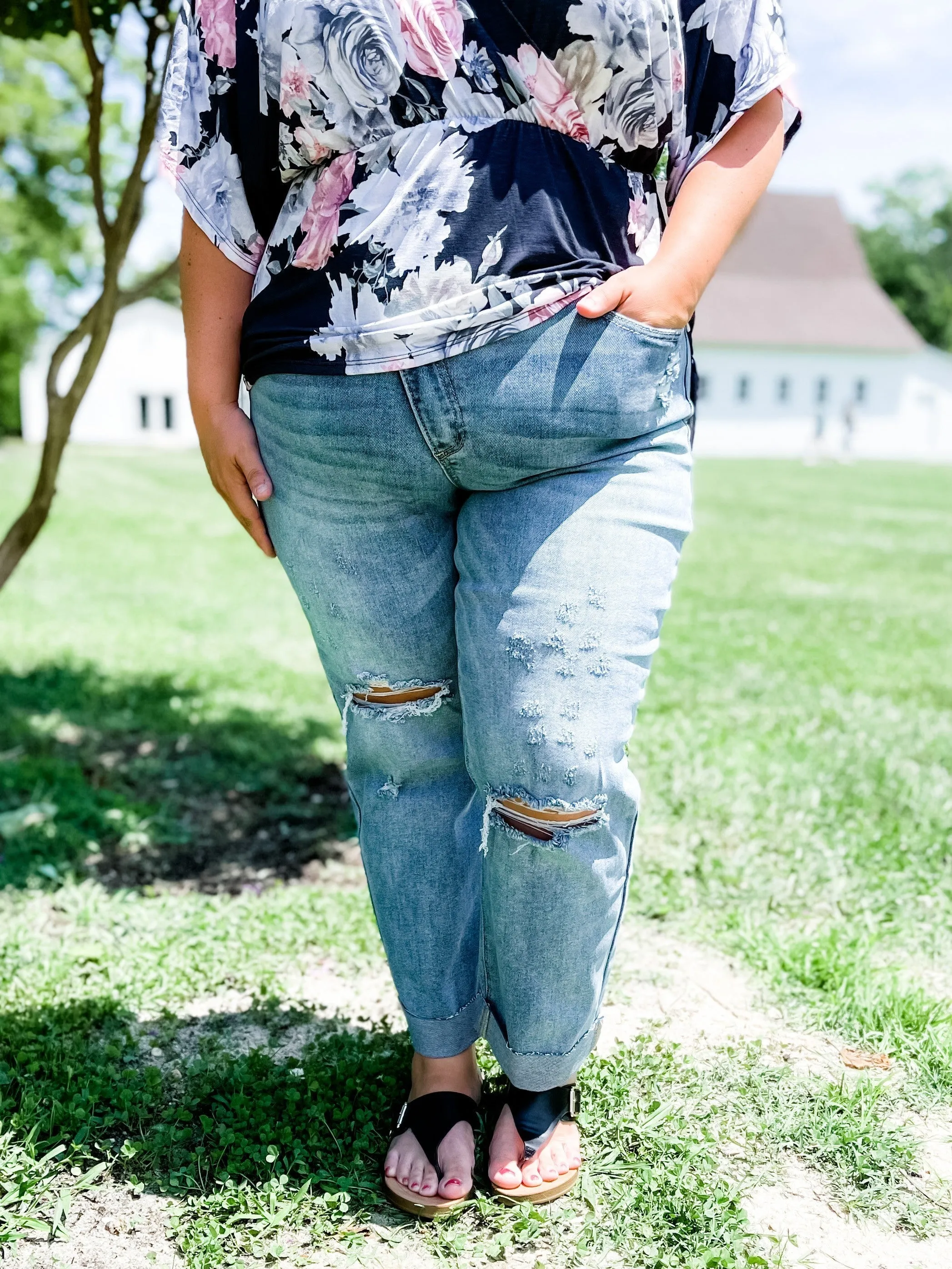 Risen Medium Wash Boyfriend Crossover Jeans