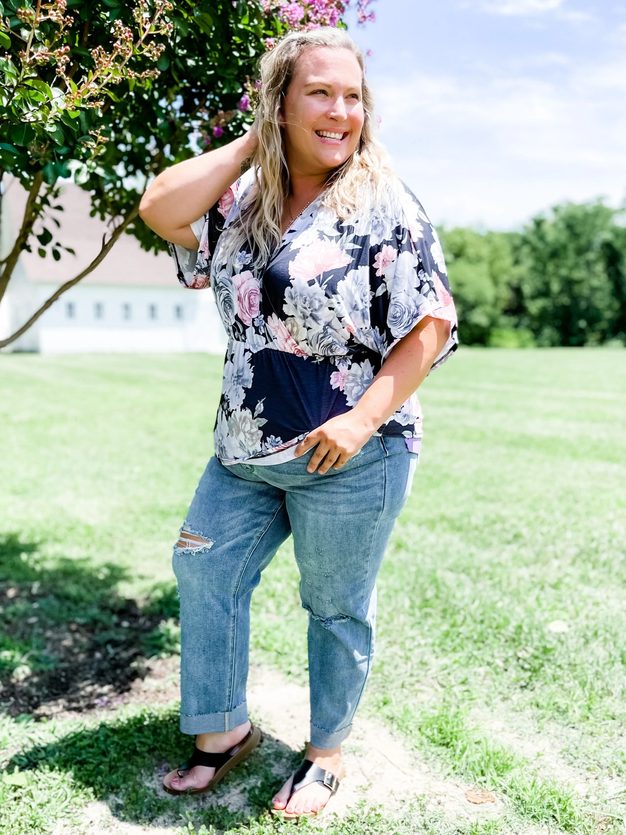 Risen Medium Wash Boyfriend Crossover Jeans