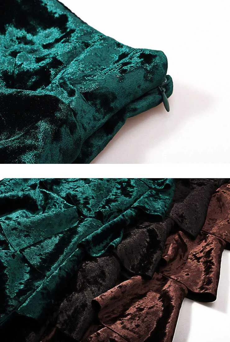 Ruffled Velvet Mid-length Skirt