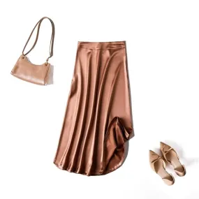 Satin High-Waist A-Line Midi Skirt