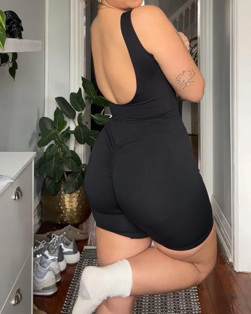 Seamless Rompers Stretchy Low Back Yoga Onesie