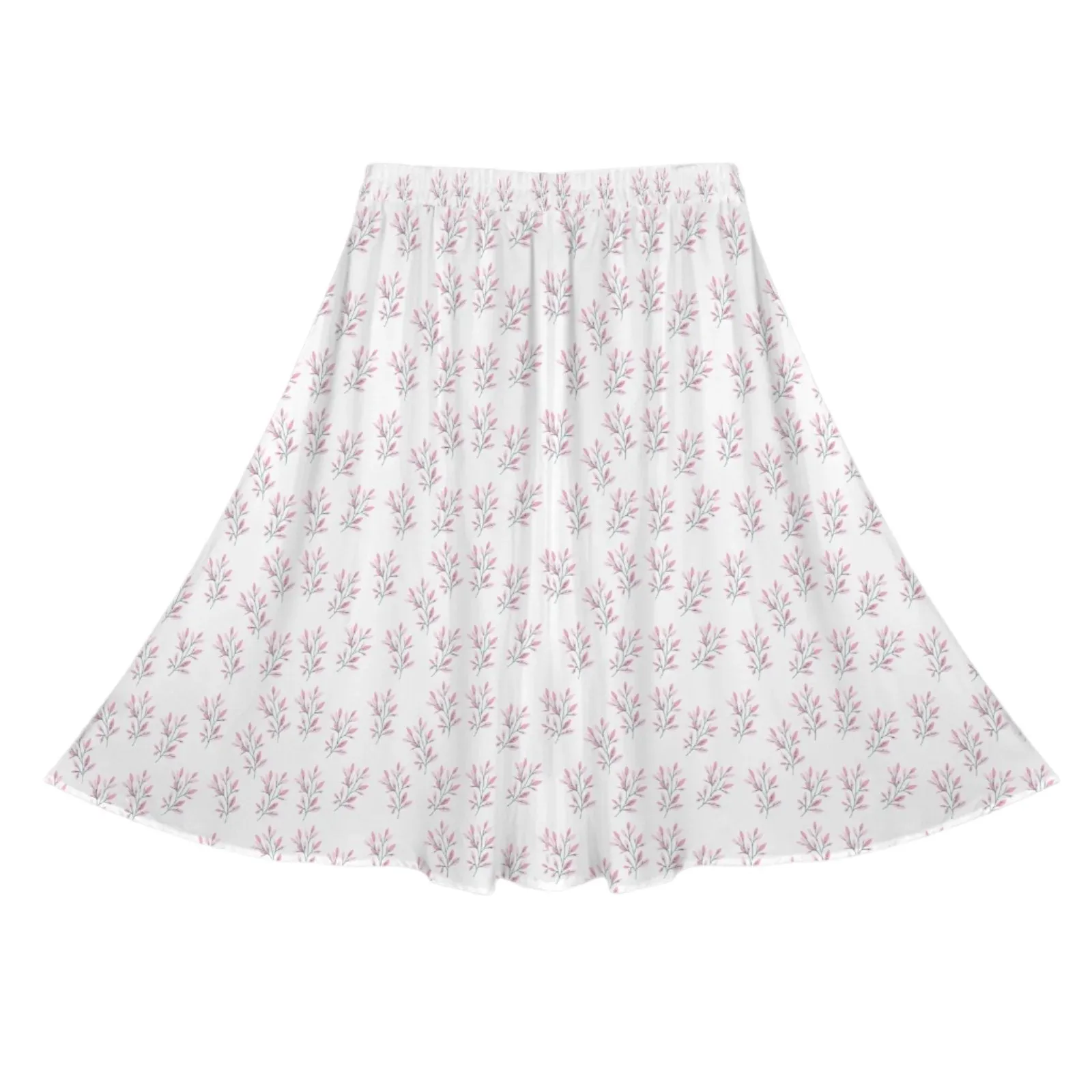 Simple Pink Leaves Mid Length Skirt with Pockets up to 5 XL (FWS)