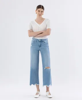 Spellbindingly - High Rise Distressed Crop Wide Leg Jeans