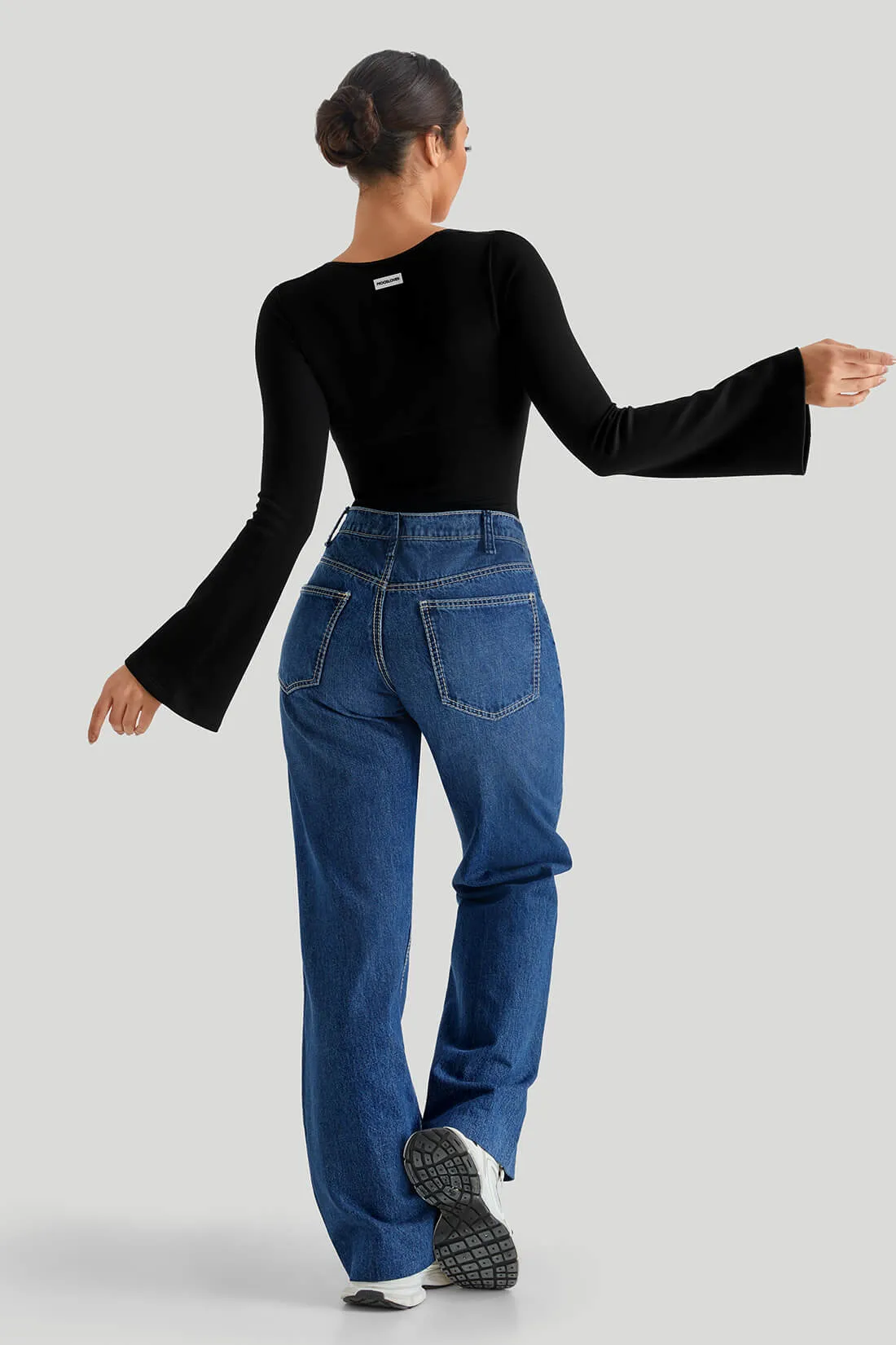 Square Neck Long Bell Sleeve Bodysuit