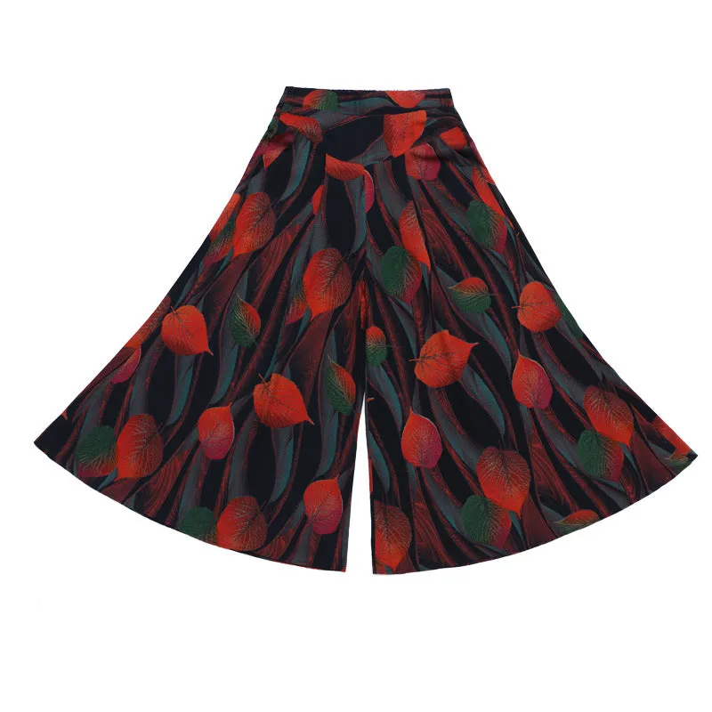 Summer Floral A-Line Skirt Pants Cotton Elderly Wide Leg Women Ankle-Length Mid-Length Pants