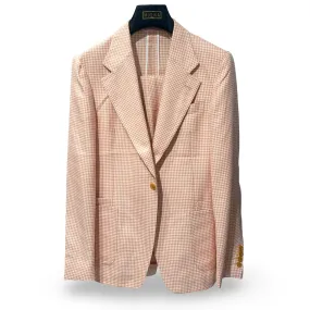 Tangerine Cream Houndstooth Gingham Italian Imported Silk/Wool Cotton Blend "Notch Lapels" 1B Suit