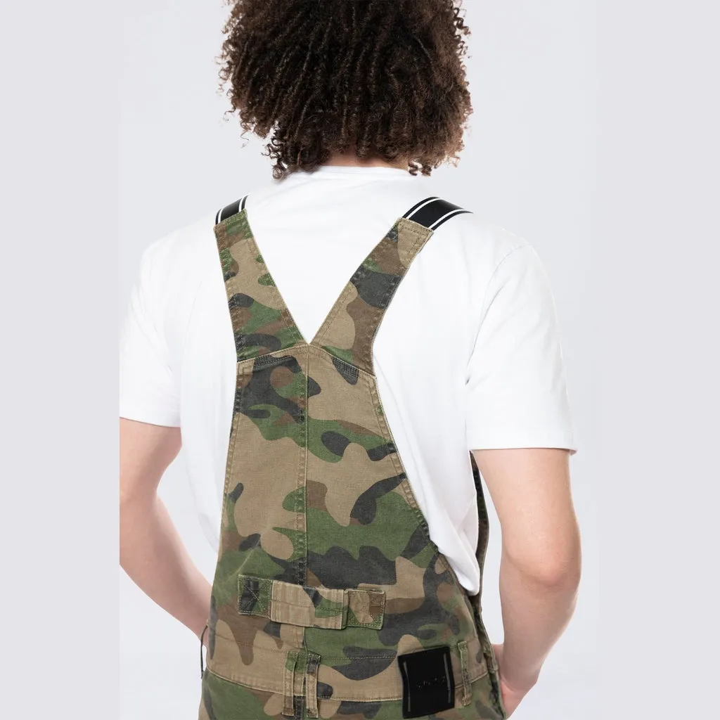 Tapered Cargo Strap Canvas Overalls - Wood Camo