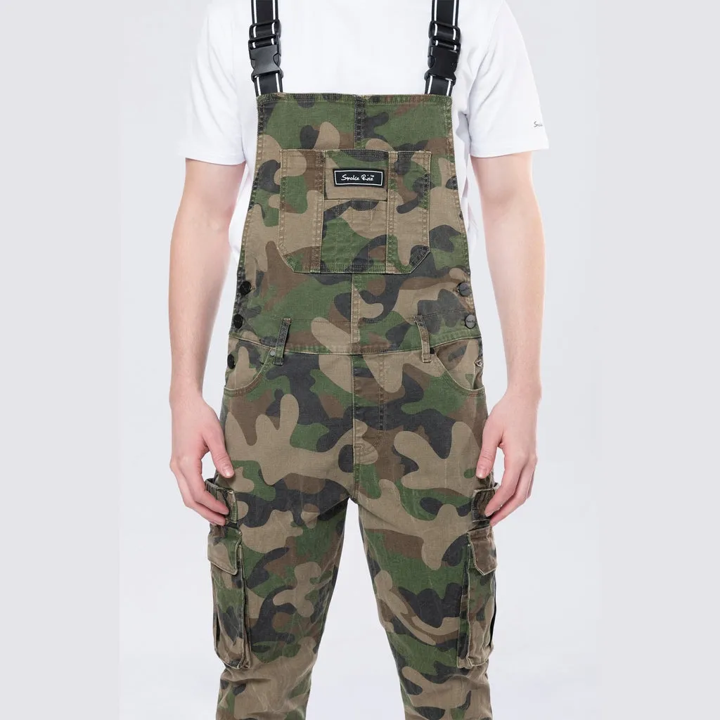 Tapered Cargo Strap Canvas Overalls - Wood Camo